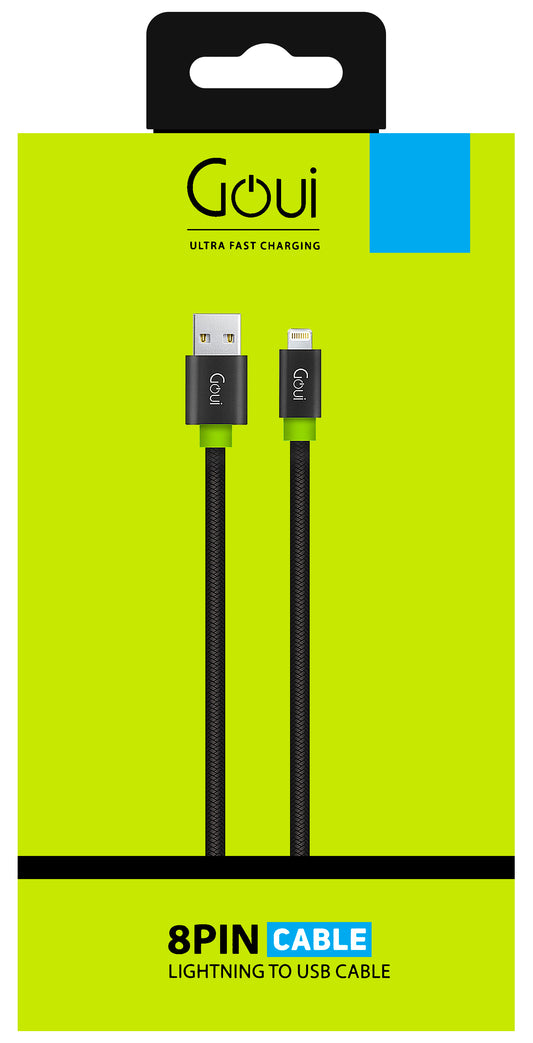 Daten- und Ladekabel USB-A - Lightning Goui Fashion Flat, 18W, 1m, Schwarz G-LC8PINFBF-K