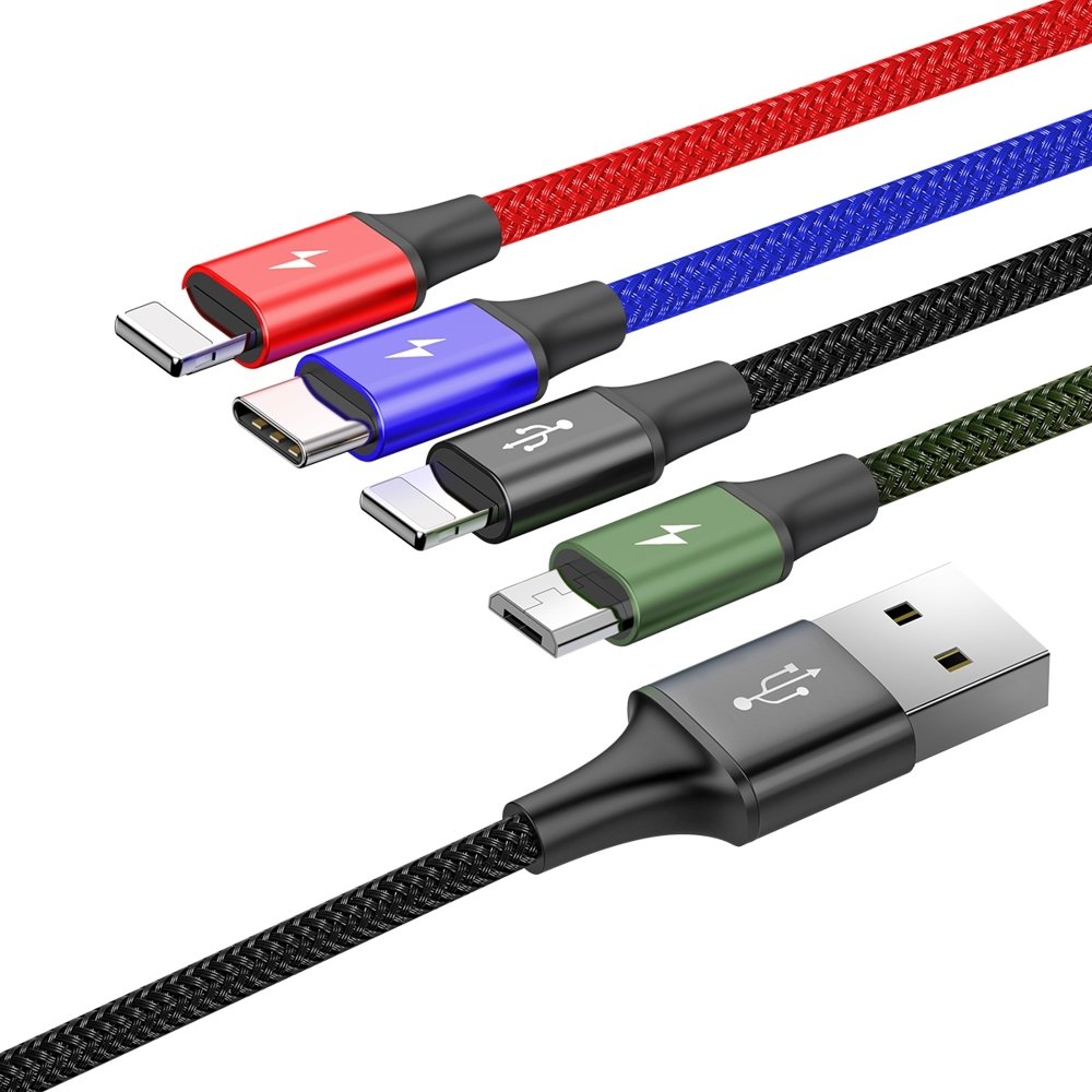 USB-A Charging Cable - 2 x Lightning / microUSB / USB-C Baseus Rapid 4in1, 20W, 1.2m, Black CA1T4-A01