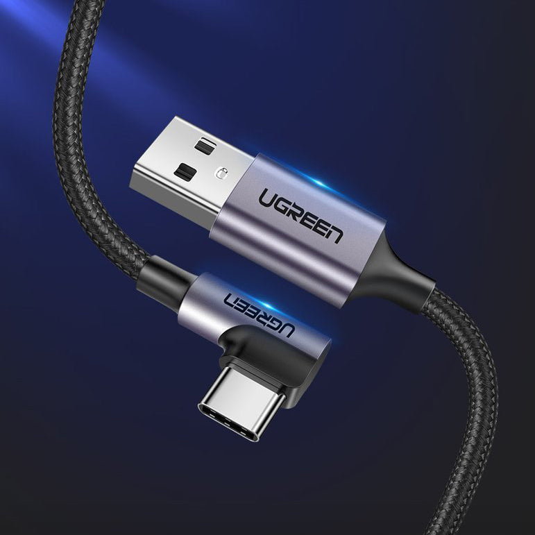 USB-A - USB-C Daten- und Ladekabel UGREEN US284 Angled, 18W, 3m, Grau