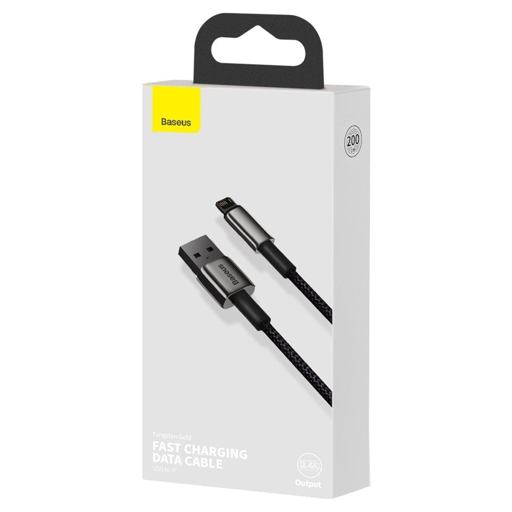 USB- und Ladekabel Lightning Baseus Tungsten Gold, 2m, 2.4A, Schwarz CALWJ-A01