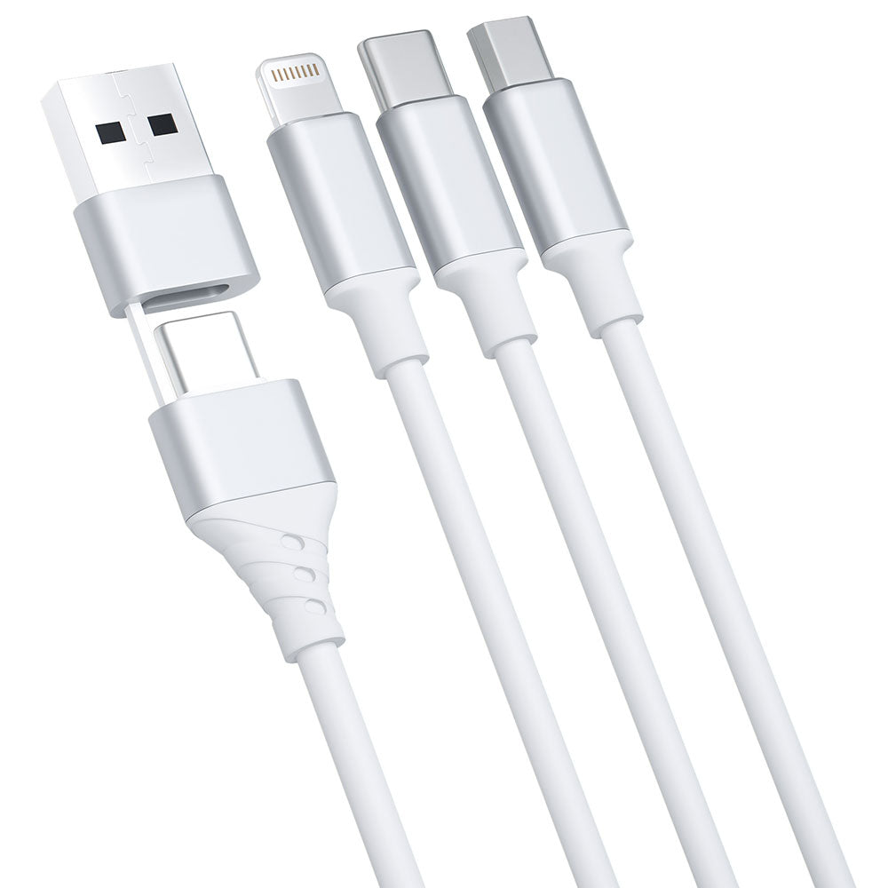 USB-A / USB-C to Lightning / microUSB / USB-C 3MK Hyper 3in1 Charging Cable, 12W, 1.5m, White