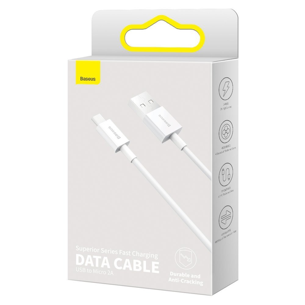 USB-A to microUSB Data and Charging Cable Baseus Superior Series, 18W, 2m, White CAMYS-A02