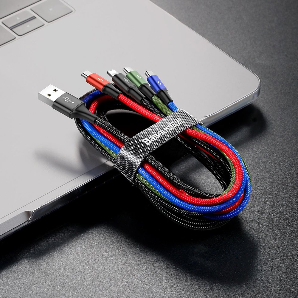 USB-A Charging Cable - 2 x Lightning / microUSB / USB-C Baseus Rapid 4in1, 20W, 1.2m, Black CA1T4-A01