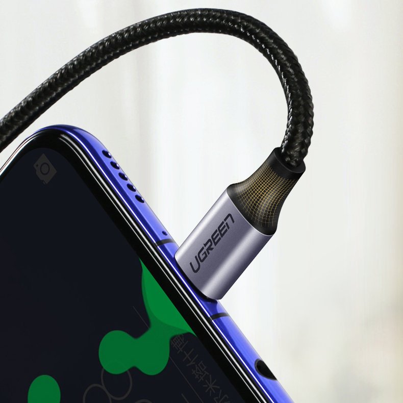 UGREEN US255 USB-C auf USB-C Kabel 60W 1m | 90 Grad | Grau | Nylon