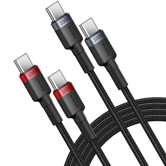 USB-C Daten- und Ladekabel - USB-C Baseus Cafule, 100W, 2m, Rot, Set mit 2 Stück