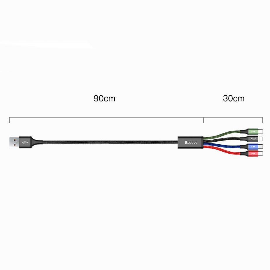 USB-A Charging Cable - 2 x Lightning / microUSB / USB-C Baseus Rapid 4in1, 20W, 1.2m, Black CA1T4-A01