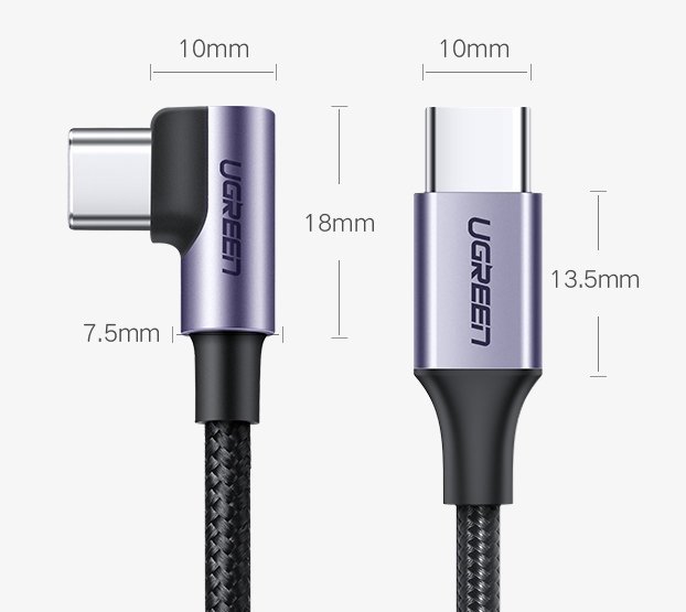 UGREEN US255 USB-C auf USB-C Kabel 60W 1m | 90 Grad | Grau | Nylon