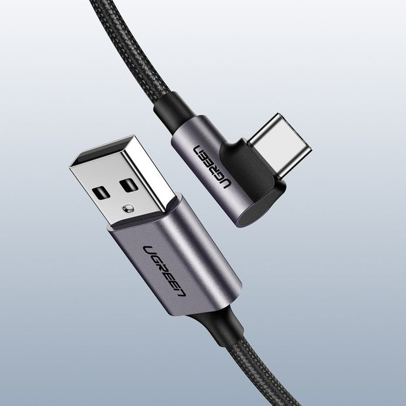 Daten- und Ladekabel USB-A - USB-C UGREEN US284 Angled, 18W, 1m, Grau
