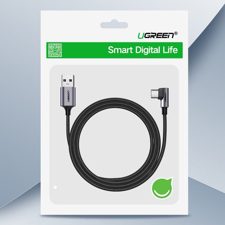 Daten- und Ladekabel USB-A - USB-C UGREEN US284 Angled, 18W, 1m, Grau