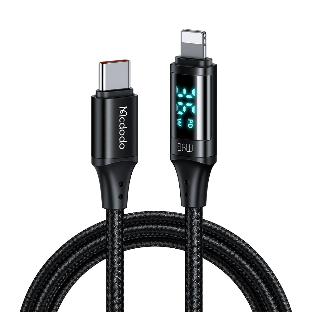 USB-C - Lightning McDodo CA-1030 Display Daten- und Ladekabel, 36W, 1.2m, Schwarz