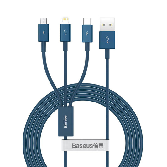 Ladekabel USB-A - Lightning / microUSB / USB-C Baseus Superior 3in1 Serie, 20W, 1.5m, Blau CAMLTYS-03