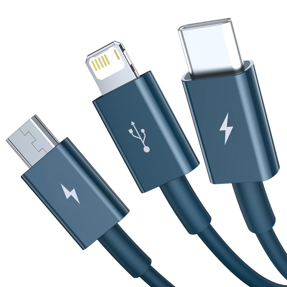 Ladekabel USB-A - Lightning / microUSB / USB-C Baseus Superior 3in1 Serie, 20W, 1,5m, Blau CAMLTYS-03