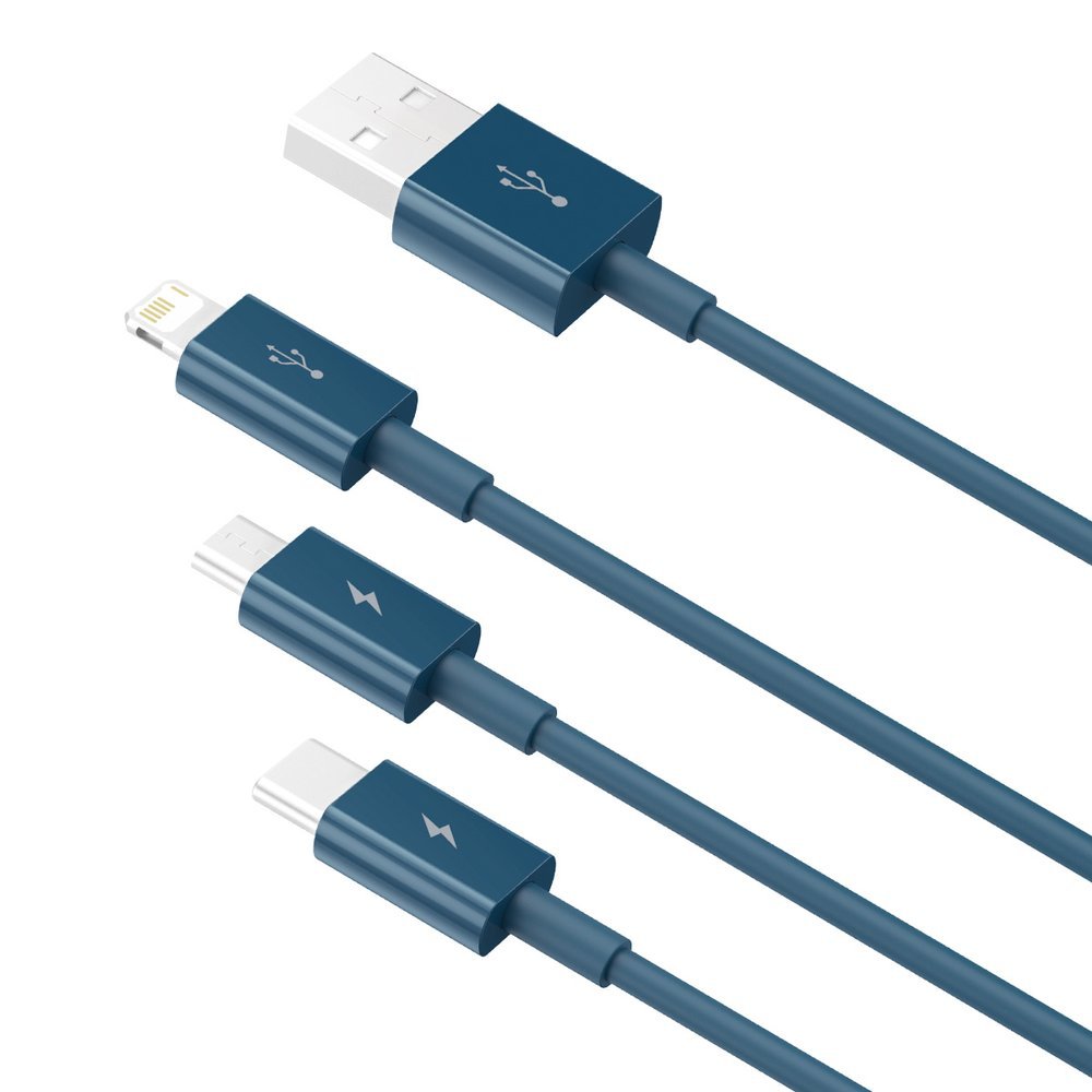 Ladekabel USB-A - Lightning / microUSB / USB-C Baseus Superior 3in1 Serie, 20W, 1,5m, Blau CAMLTYS-03