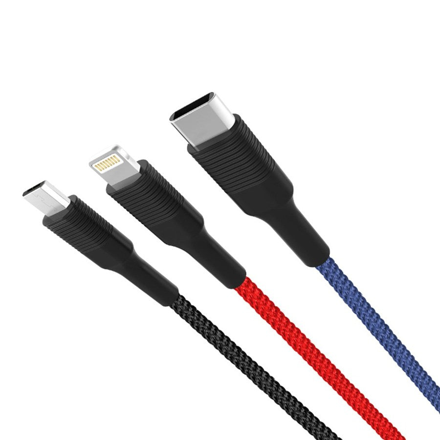 Ladekabel USB-A - Lightning / microUSB / USB-C XO Design NB54, 18W, 1,2m, Mehrfarbig