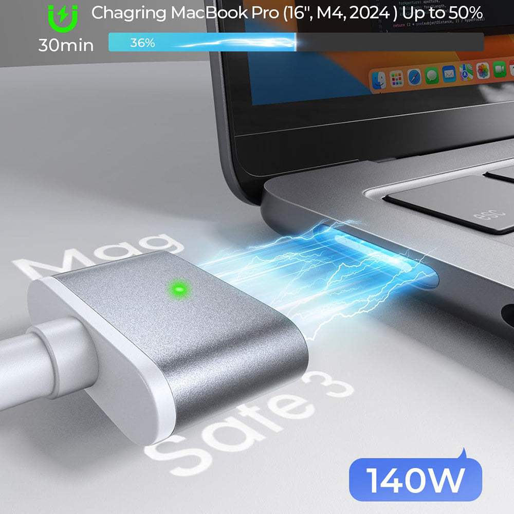 USB-C Charging Cable - MagSafe 3 Lisen, 140W, 2m, Silver YL0123070001