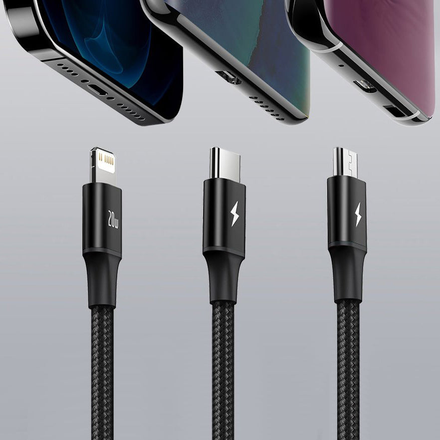 USB-C - Lightning / microUSB / USB-C Baseus Rapid 3in1 Ladekabel, 20W, 1,5m, Schwarz CAMLT-SC01
