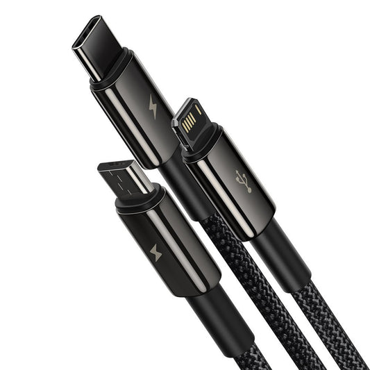 USB-A - Lightning / microUSB / USB-C Ladekabel Baseus Tungsten Gold 3in1, 18W, 1.5m, Schwarz CAMLTWJ-01