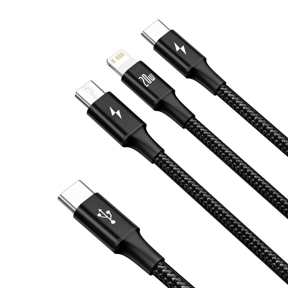 USB-C - Lightning / microUSB / USB-C Baseus Rapid 3in1 Ladekabel, 20W, 1,5m, Schwarz CAMLT-SC01