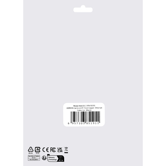Netzwerkkabel UGREEN NW101, UTP, Kat6, 1m, Schwarz
