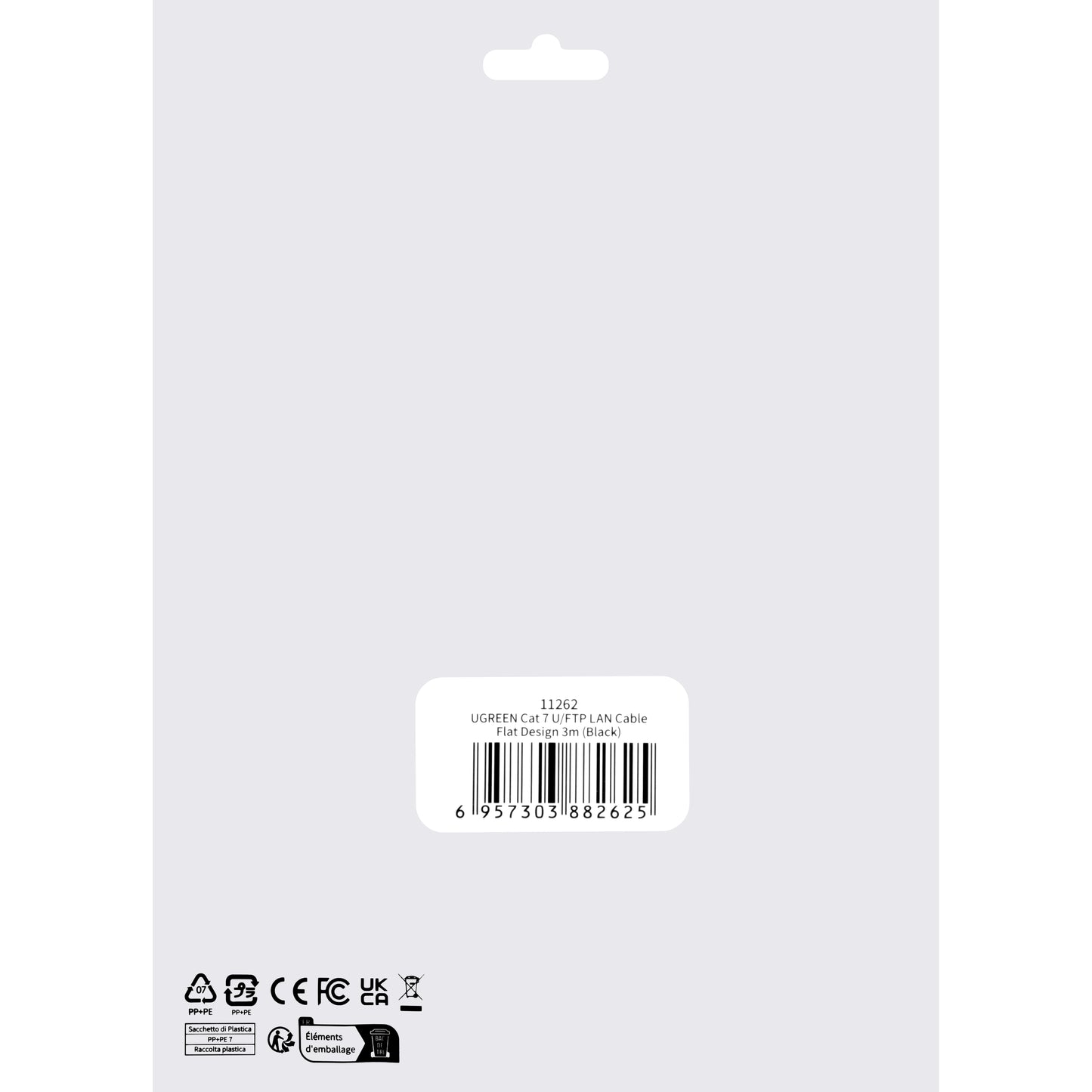 Network Cable UGREEN NW106 Flat, UTP, Cat7, 3m, Black