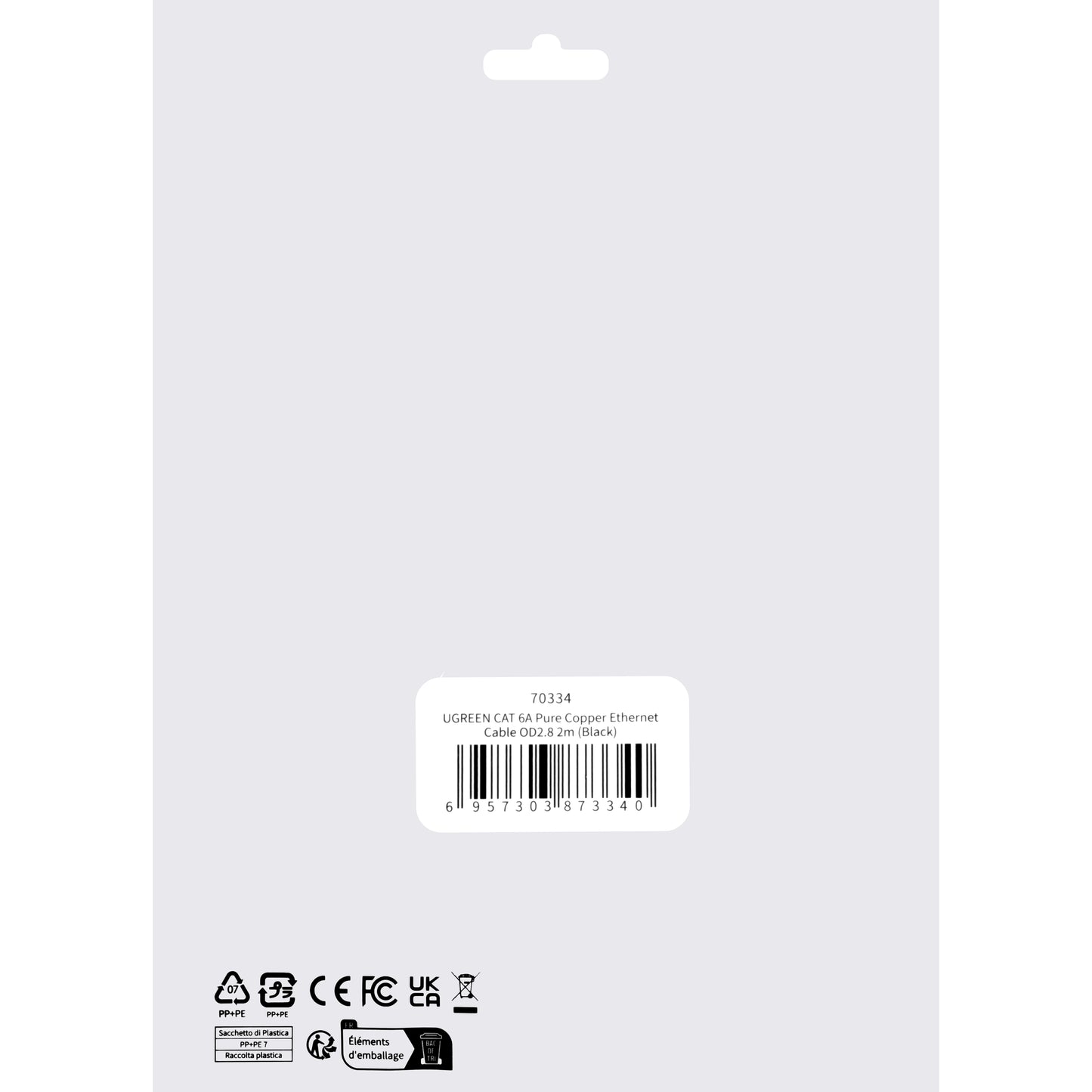 Netzwerkkabel UGREEN NW122, UTP, Cat6A, 2m, Schwarz