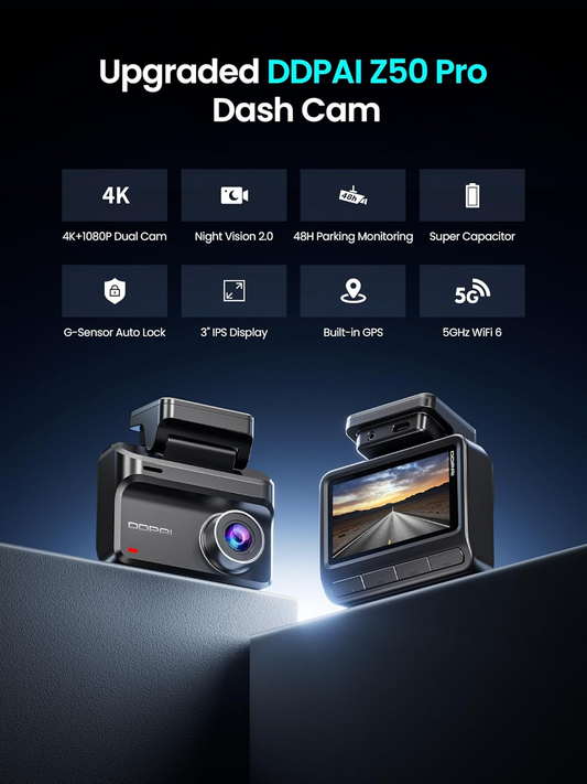 Auto-Dashcam DDPAI Z50 Pro Dual, Vorne Hinten, 4K, Wi-Fi, GPS, 3-Zoll-Display