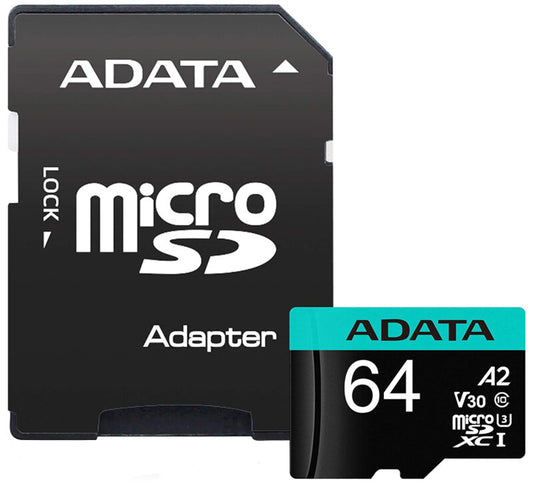 Adata Premier Pro microSDXC Speicherkarte, 64Gb, Klasse 10 / UHS-1 U3, mit Adapter AUSDX64GUI3V30SA2-RA1