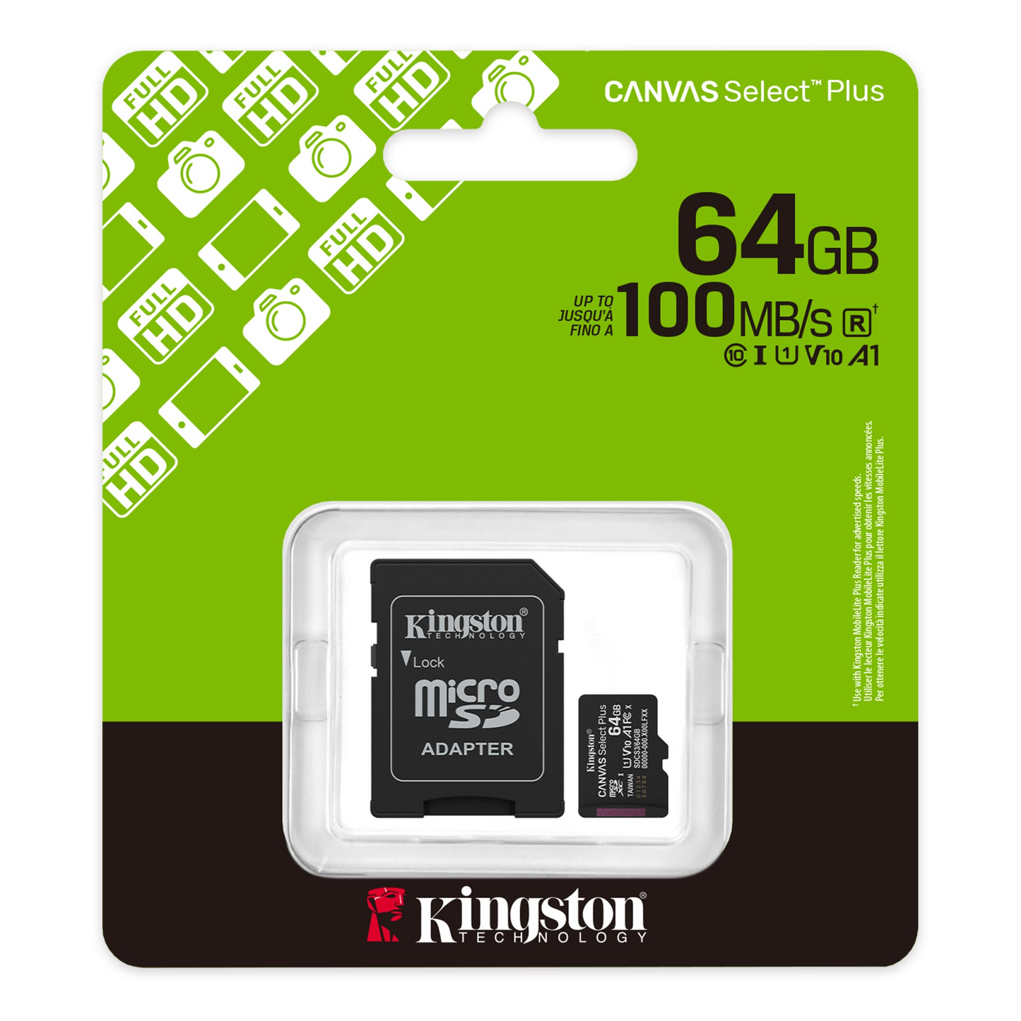 Kingston Canvas Select Plus Android A1 microSDXC Speicherkarte, 64GB, Klasse 10 / UHS-1 U1, mit Adapter SDCS3/64GB