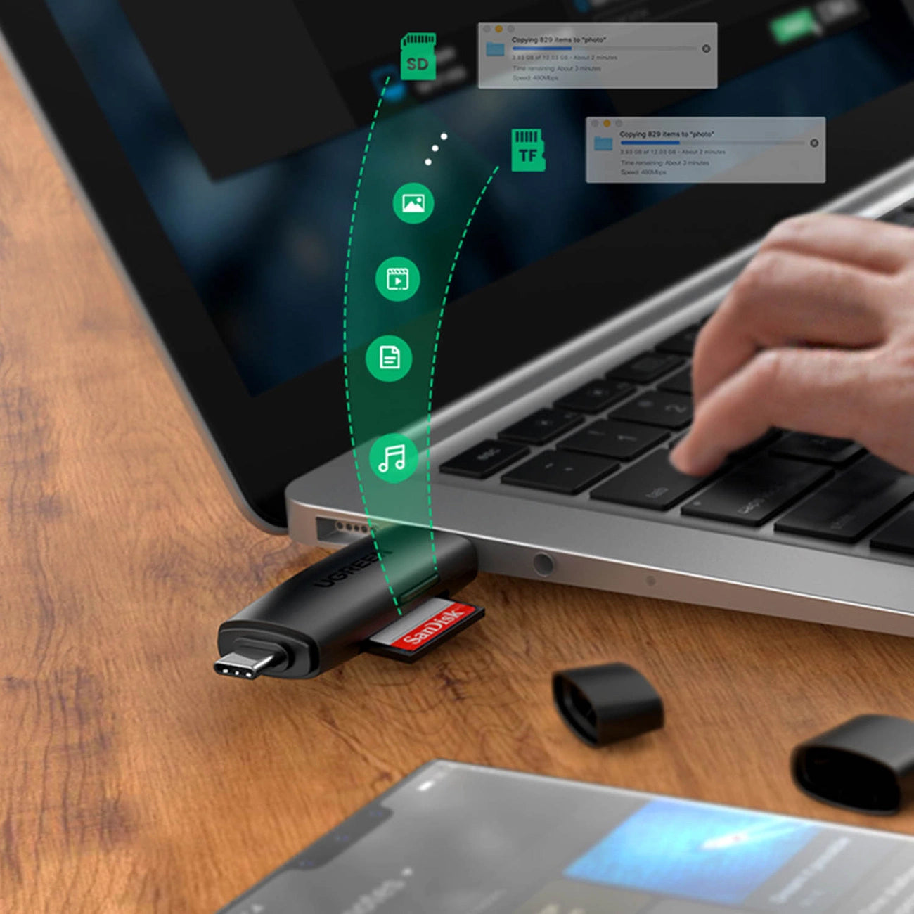 USB / USB-C Kartenleser UGREEN CM304, SD - microSD, Schwarz