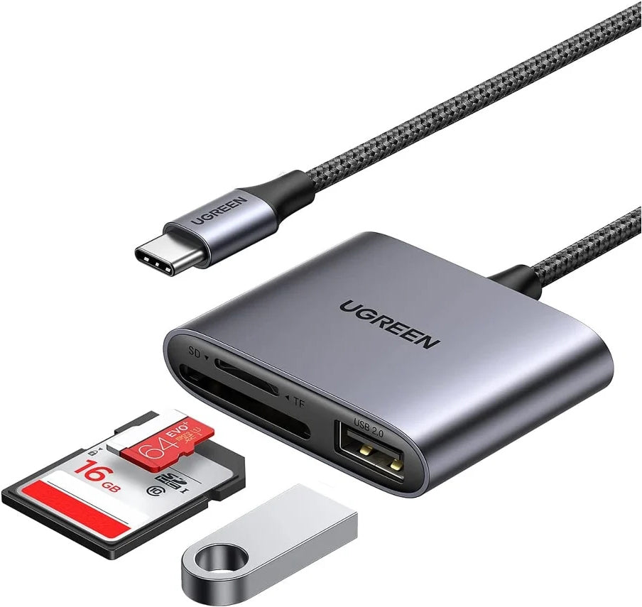 Kartenleser USB-C UGREEN CM387, USB-A (OTG) - SD - microSD, Schwarz