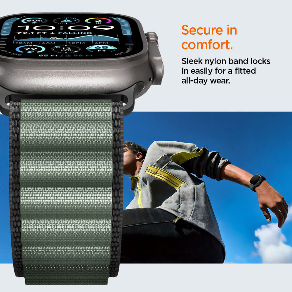 Spigen WBF1 Strap for Apple Watch 49mm / 46mm / 45mm / 44mm Series, Black Green AMP10223