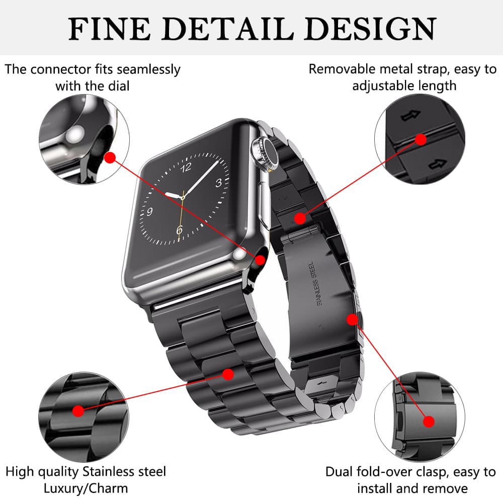 Techsuit W036 Armband für Apple Watch 42mm / 41mm / 40mm / 38mm Serie, Schwarz