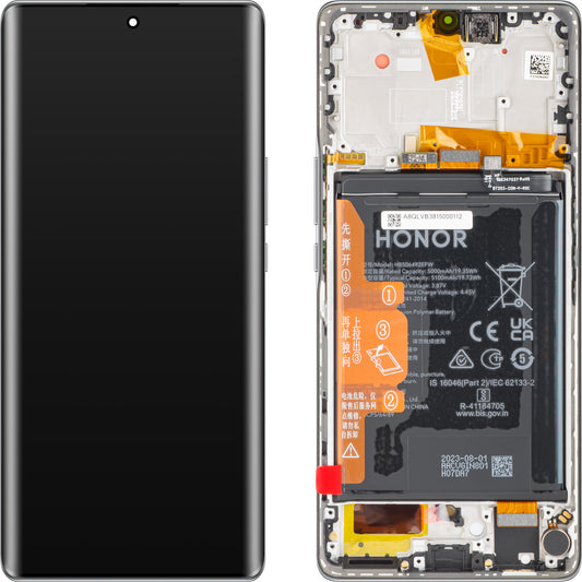 Touchscreen Display Touchscreen Honor Magic5 Lite, mit Rahmen und Akku, Titansilber, Service Pack 0235AEMY