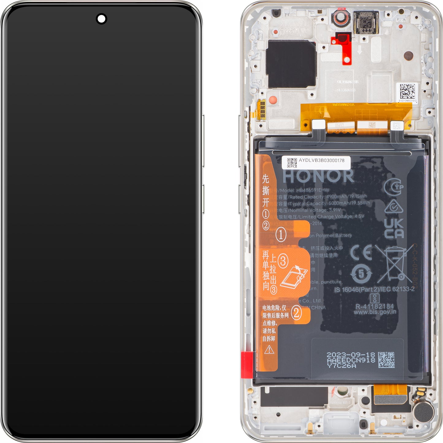 Touchscreen-Display Honor 90, mit Rahmen und Akku, Silber (Diamond Silver), Service Pack 0235AGDR