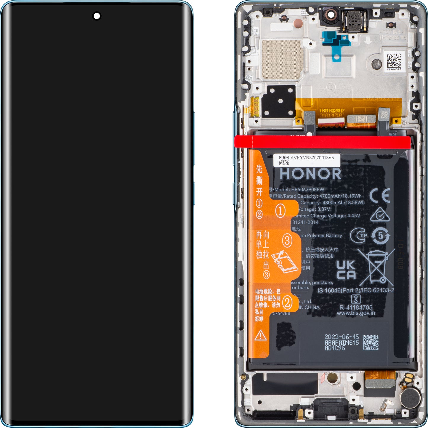 Touchscreen Display Honor 70, with Frame and Battery, Blue (Icelandic Frost), Service Pack 0235ACMJ
