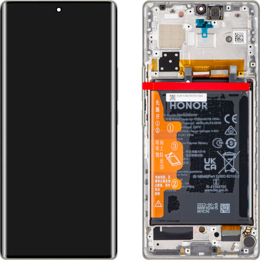 Display mit Touchscreen Honor 70, mit Rahmen und Akku, Crystal Silver, Service Pack 0235ACMG