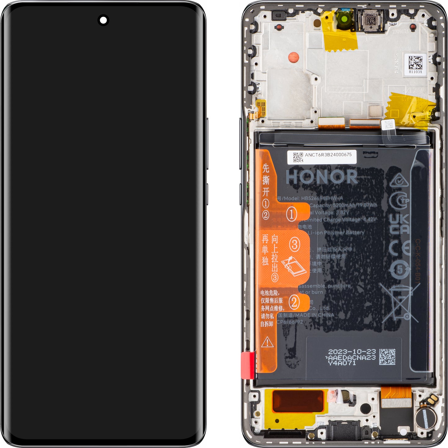 Touchscreen Display Touchscreen Honor Magic6 Lite, mit Rahmen und Akku, Midnight Black, Service Pack 0235AHHP