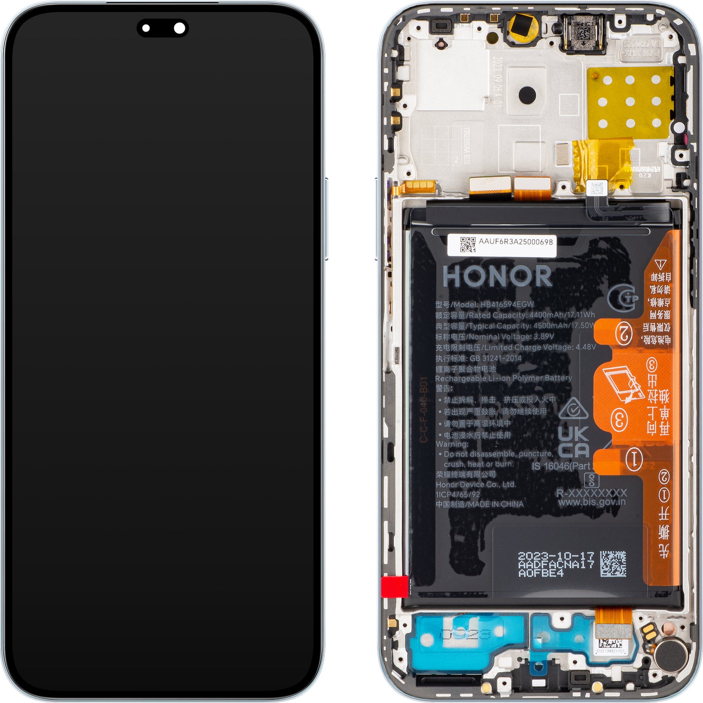 Display / Touchscreen für Honor 200 Lite / X8b | mit Rahmen & Akku | Silber | Service Pack