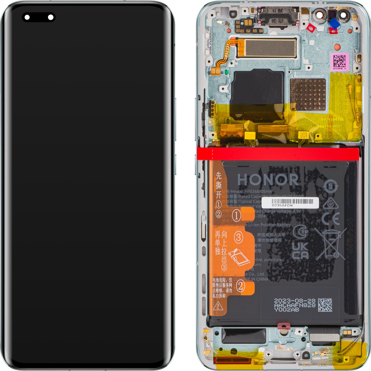 Touchscreen-Display mit Touchscreen Honor Magic5 Pro, mit Rahmen und Akku, Meadow Green, Service Pack 0235AFDK