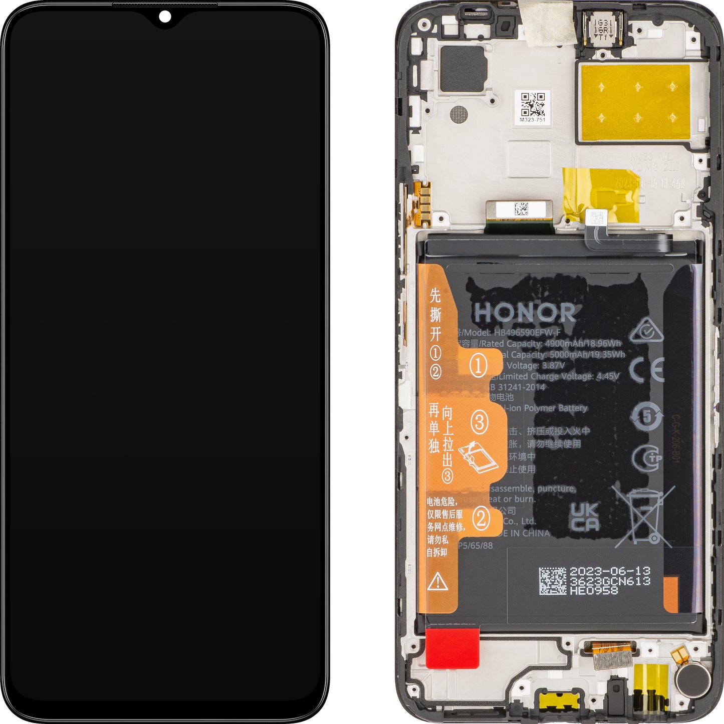 Touchscreen Display Touchscreen Honor X6, mit Rahmen und Akku, Schwarz (Midnight Black), Service Pack 0235ADJX Service Pack 0235ADJX