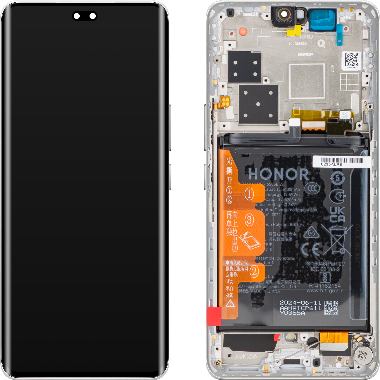 Touchscreen-Display Honor 200 Pro, mit Rahmen, Silber (Moonlight White), Service Pack 0235ALRF