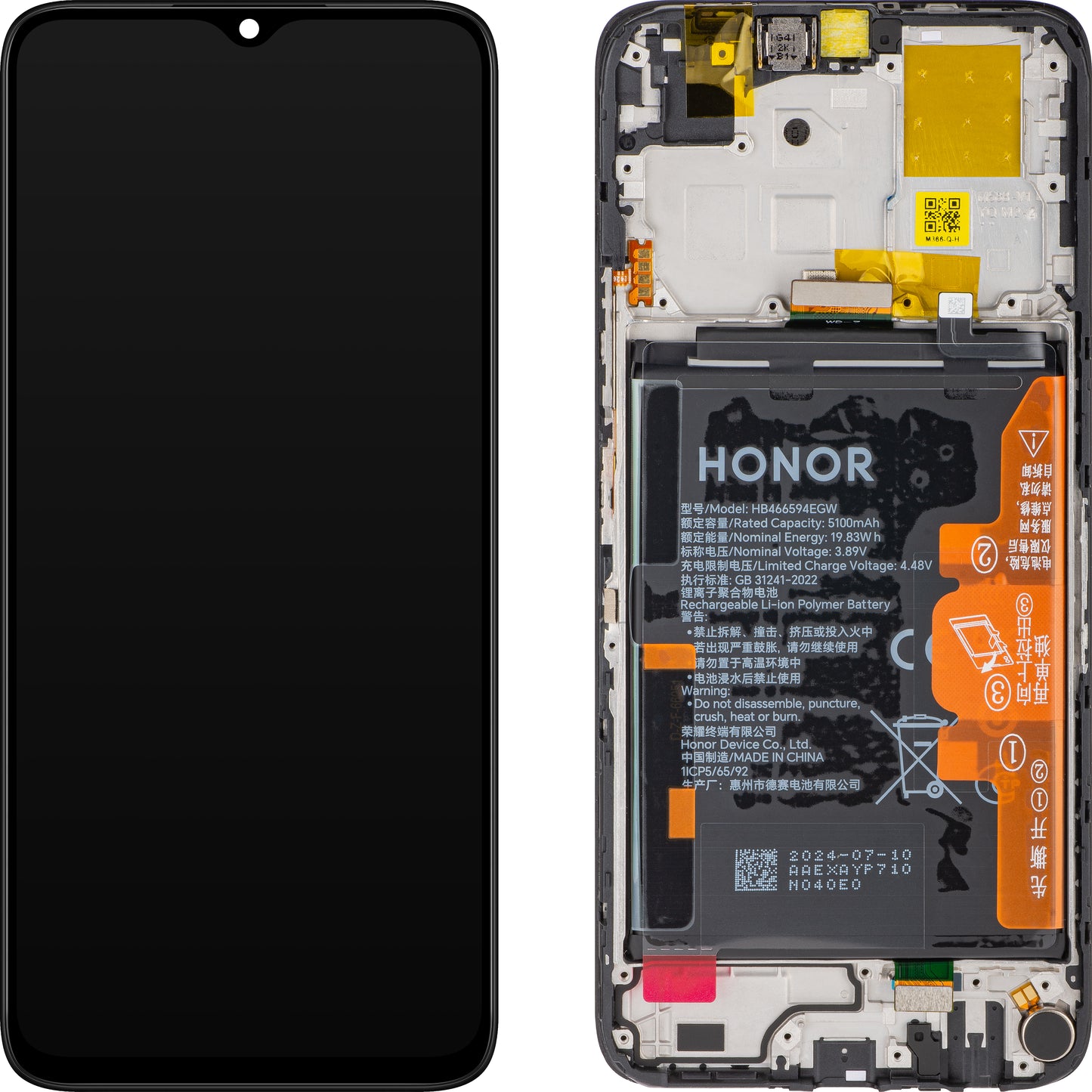 Touchscreen-Display Honor X5 Plus / X6a, mit Rahmen und Akku, Schwarz, Service Pack 0235AJLY