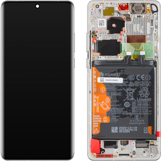 Display mit Touchscreen Huawei P50 Pro, mit Rahmen und Akku, Perlweiß, Service Pack 02354SNU