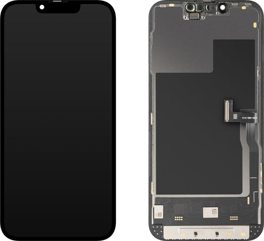 Display mit MP Touchscreen kompatibel mit Apple iPhone 13 Pro, mit Rahmen, Soft OLED IC Movable 120Hz FHD Version, Schwarz