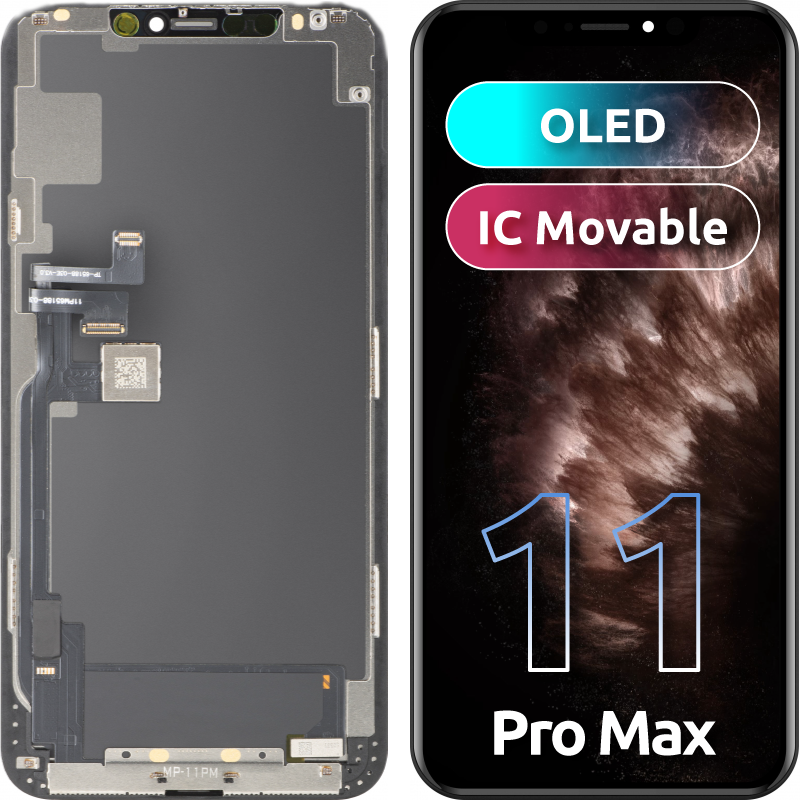 MP Touchscreen Display compatible with Apple iPhone 11 Pro Max, with Frame, OLED FHD IC Movable Version, Black, Resealed
