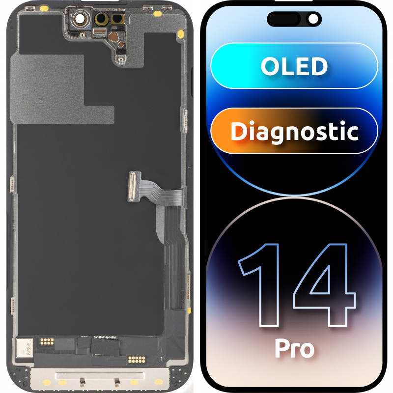 Display mit MP Touchscreen kompatibel mit Apple iPhone 14 Pro, mit Rahmen, OLED FHD Diagnostic-Version, Schwarz