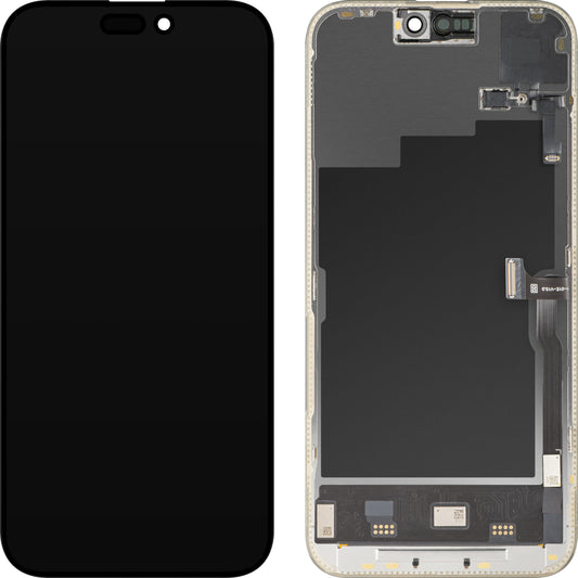 Touchscreen-Display mit Näherungssensor MP kompatibel mit Apple iPhone 15 Pro Max, mit Rahmen, Soft-Version OLED FHD 120Hz Diagnostik, Schwarz
