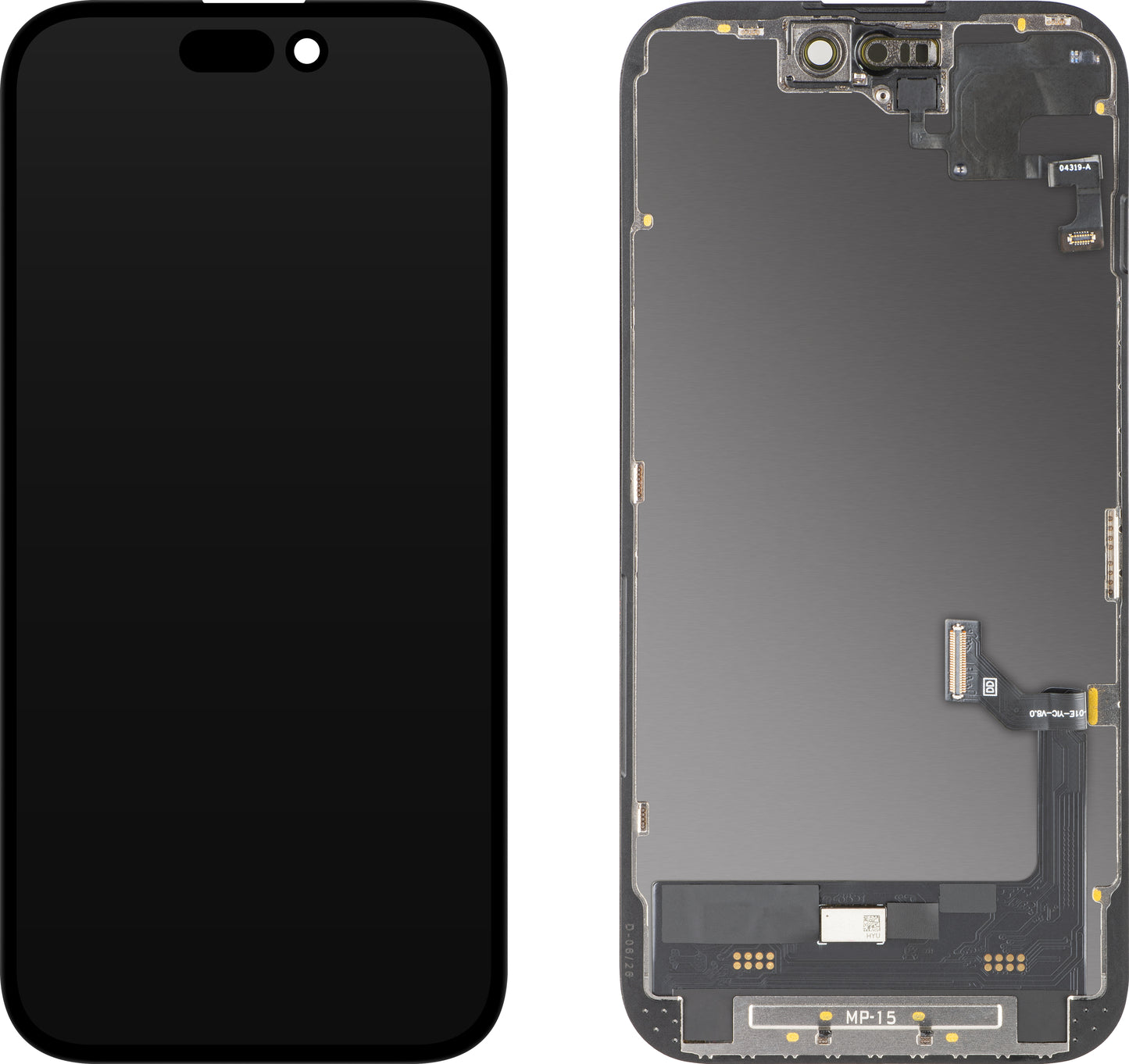 Touchscreen Display with Proximity Sensor MP compatible with Apple iPhone 15, with Frame, OLED FHD Diagnostic Software Version, Black