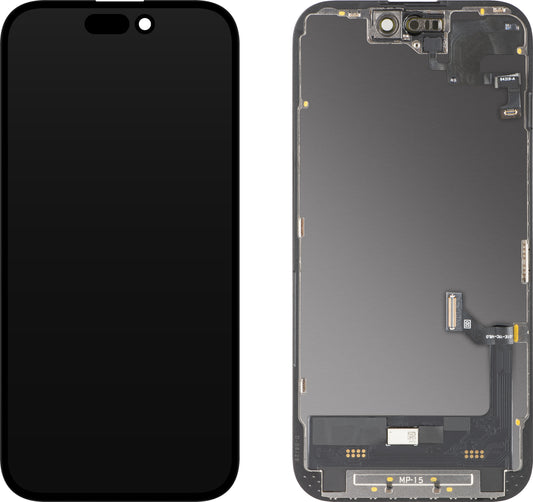 Touchscreen-Display mit MP-Näherungssensor kompatibel mit Apple iPhone 15, mit Rahmen, OLED FHD Diagnostic Softwareversion, Schwarz