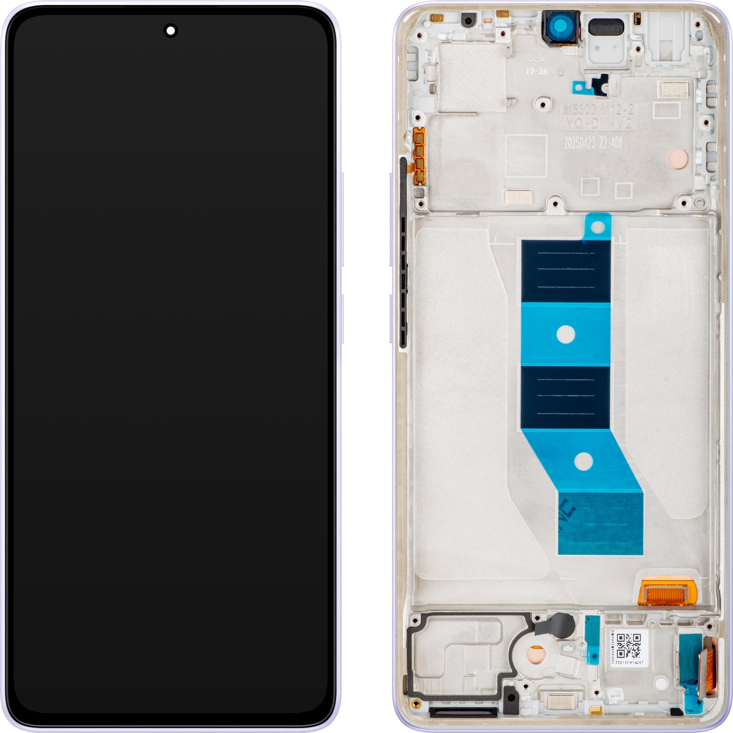 Display mit Touchscreen Xiaomi Redmi Note 14 5G, mit Rahmen, Lila (Lavender Purple), Service Pack 56001900O1700